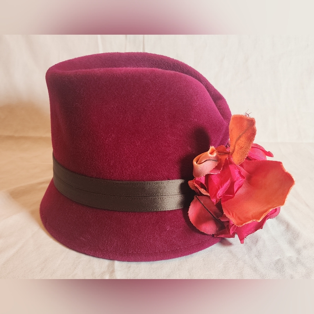 PHILIP TREACY CHURCH Hat Neiman Marcus Hat, Wine, Rabbit hair